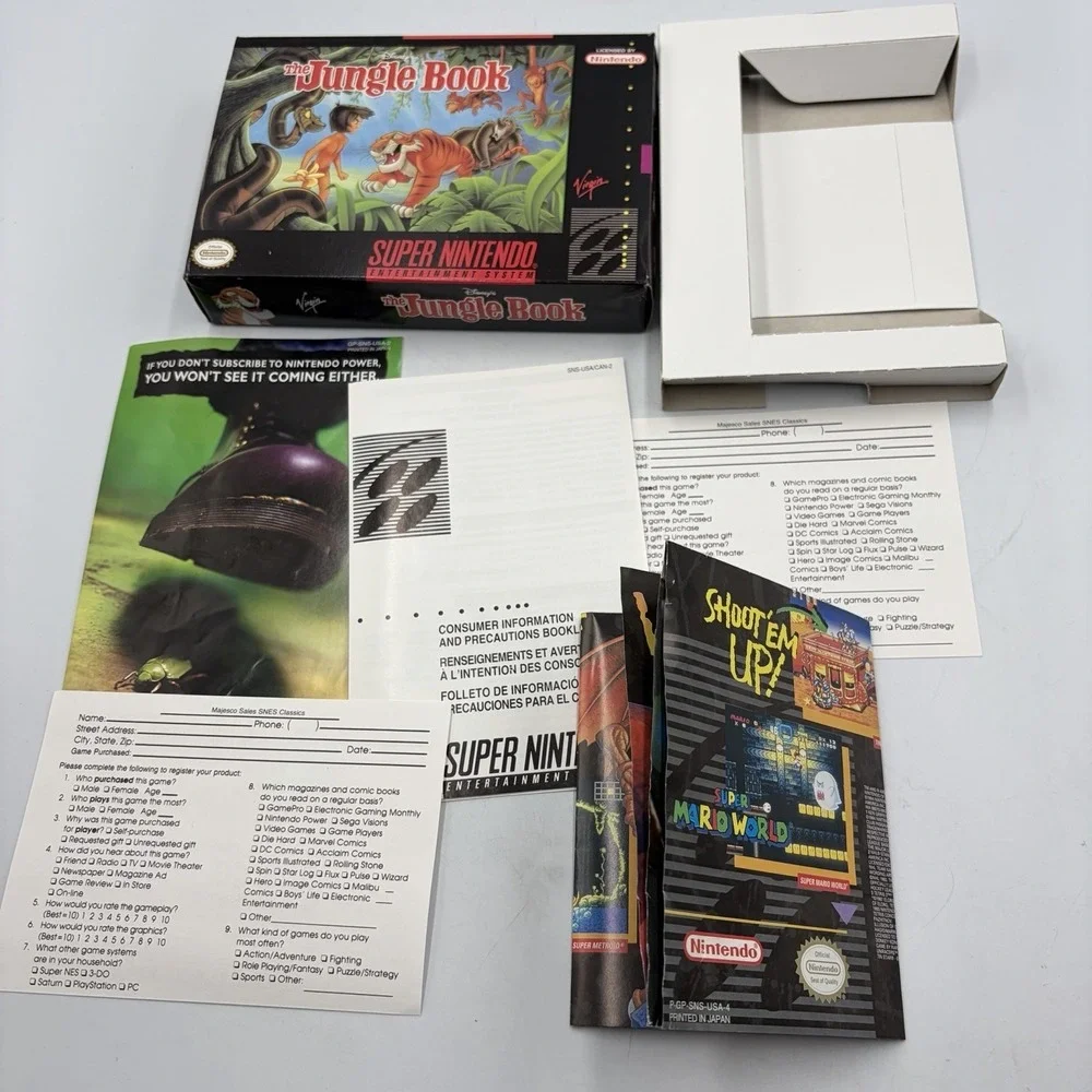 Disney's The Jungle Book SNES 1994 Box Only And Inserts & Poster Super Nintendo
